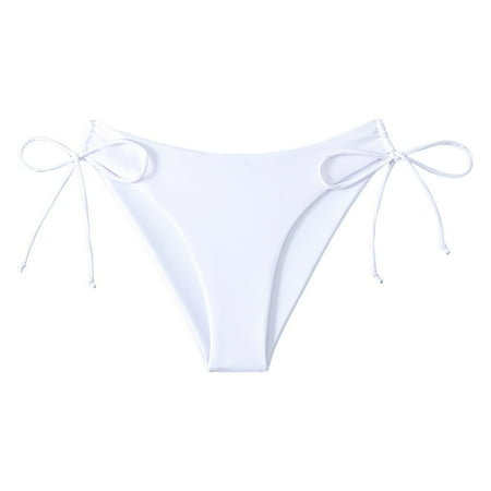 Jdkau Bikini Bottoms for Women Cheeky Bikini Swimsuit Adjustable Side Tie Bathing Suit Bottom Low Waist Swim BottomWhite XL