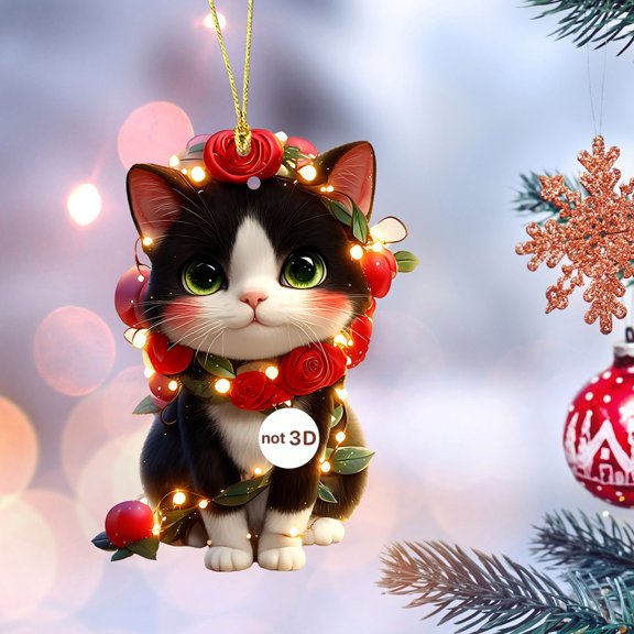 BOBOMOTI Valentines Day Decor Sweet Rose Cat Ornament for Xmas Valentine's Day Home Decorations