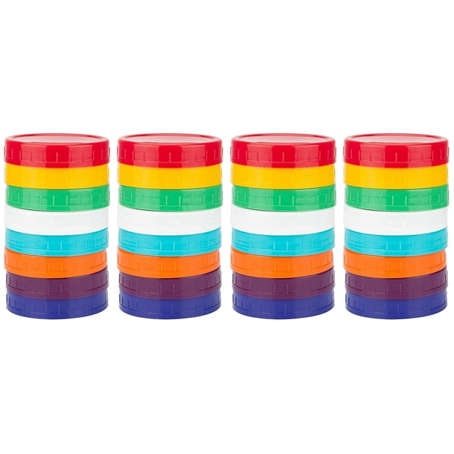 32 Pack Plastic Mason Jar Lids - Colored Mason Jar Caps 100% Compatible for Ball Kerr Wide Mason Jars (Wide Mouth),32 pcs x Mason Jar Lids