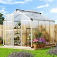 thumbnail image 1 of Serre en Polycarbonate 6 X 8 Pi à Entrée Piétonne, Cadre en Aluminium avec Évent de Toit, Protection UV, Ventilation Réglable, Collecte d'Eau de Pluie pour Jardin Extérieur, 1 of 7