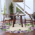 thumbnail image 4 of Round Area Rug 5 Ft, Purple Flowers Washable Non-Slip Circle Carpet for Living Room/Bedroom, Spring Leaves Floral Plants Beige Low-Profile Runner Mats Collection Rugs for Indoor, 4 of 7