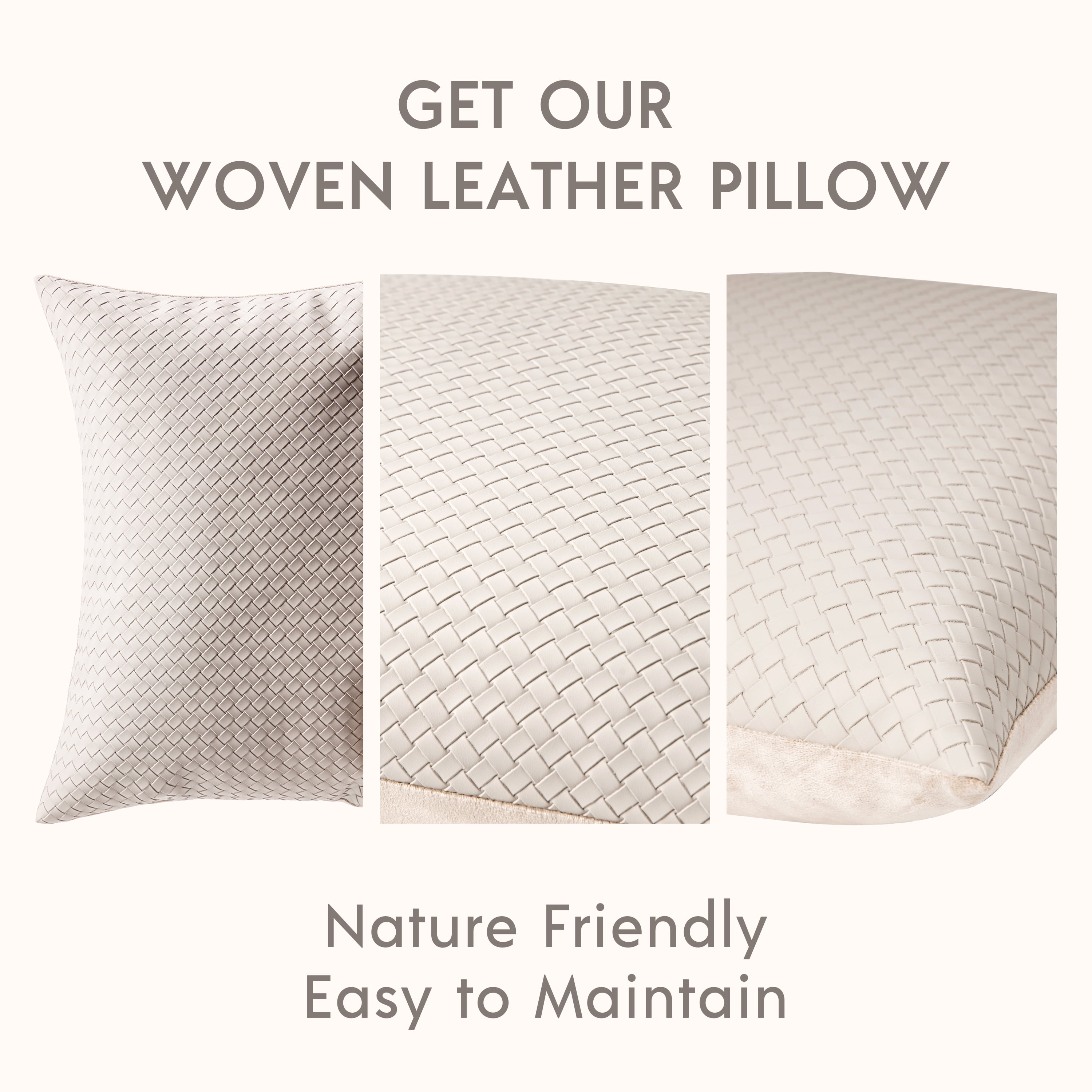 Phantoscope Modern Faux Leather Woven Square Cusion Solid Accent Decorative Throw Pillow for Couch, 18" x 18", Beige, 2 Pack