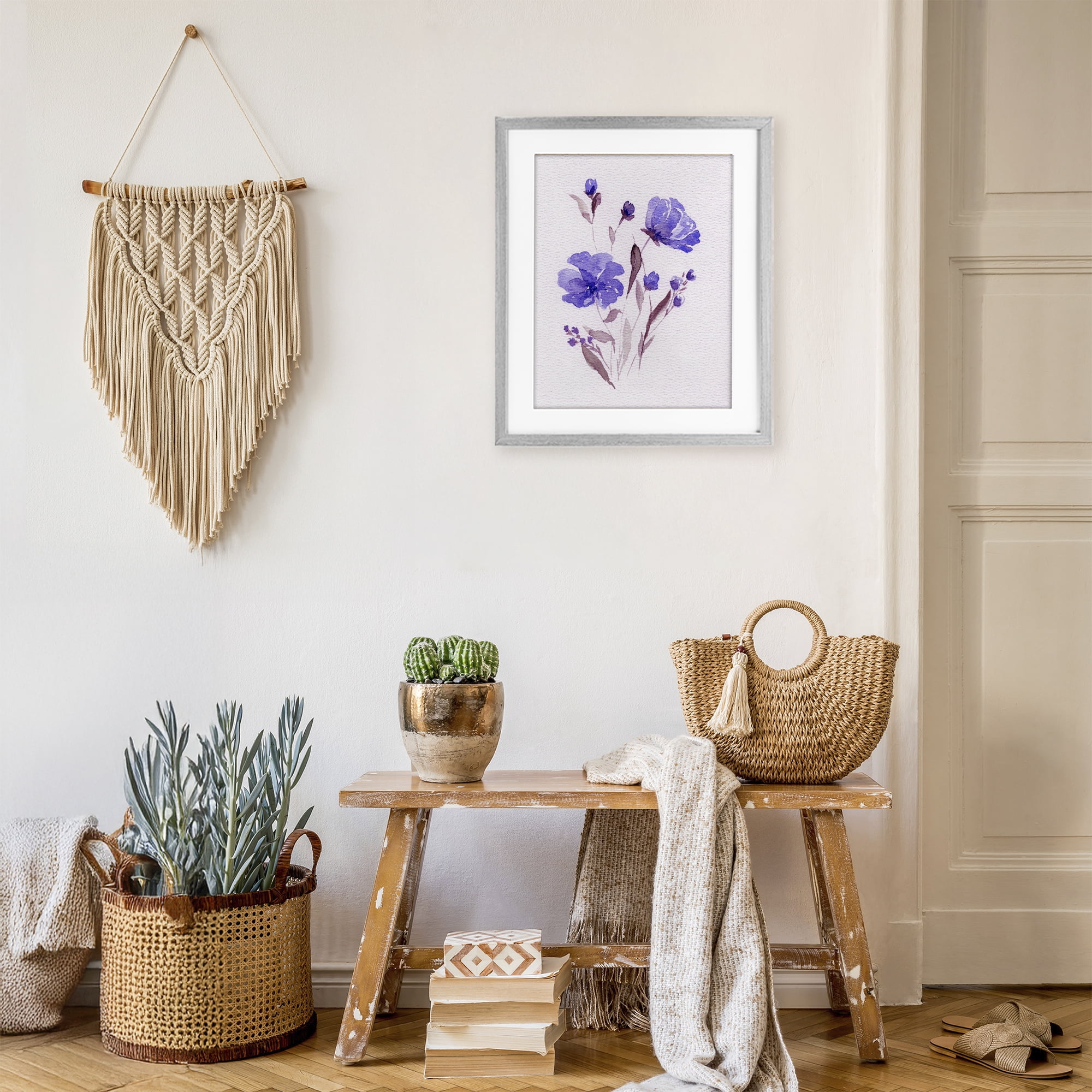 Stupell Industries Watercolor Purple Flowers Gray Framed Print Under Glass, design by Leah Noel Art