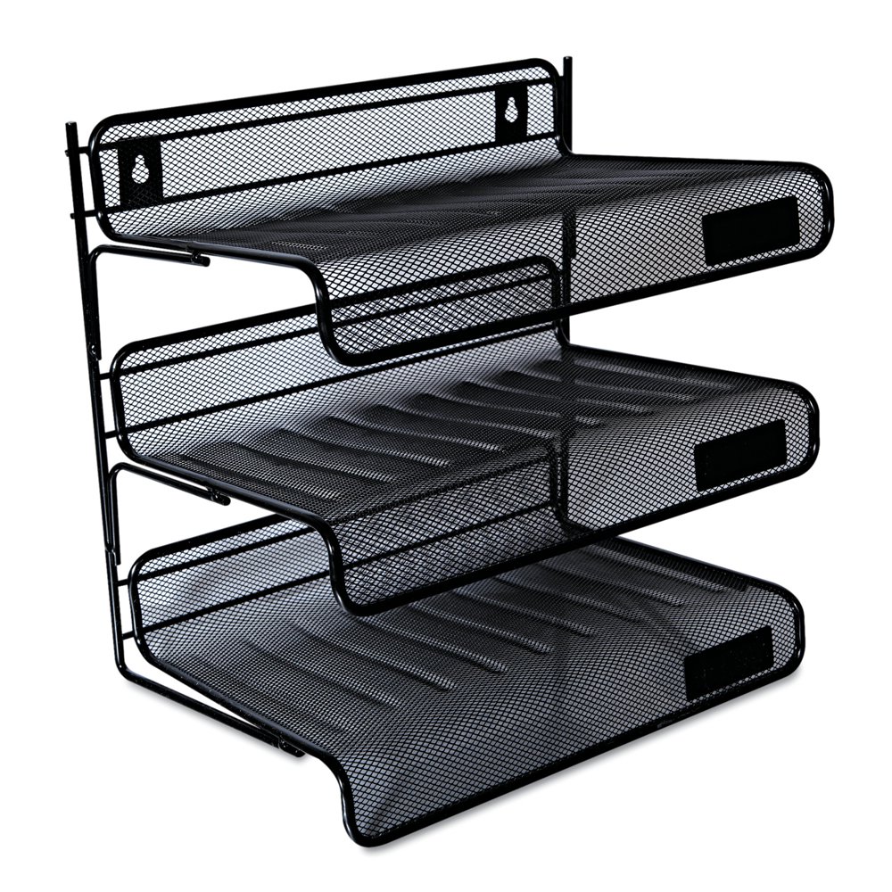 Universal Deluxe Mesh ThreeTier Desk Shelf, 3 Sections, Letter Size