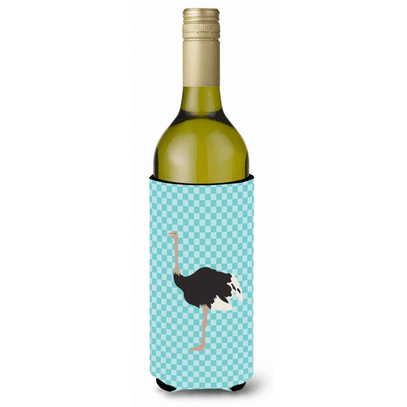 Common Ostrich Blue Check Wine Bottle Hugger