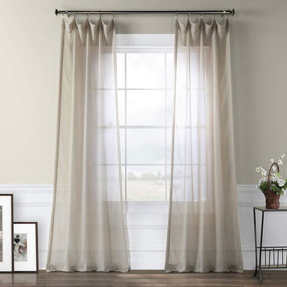 Exclusive Fabrics and Furnishings Faux Linen Sheer Single Panel Curtain, 50 in. W x 96 in. L, Tumbleweed