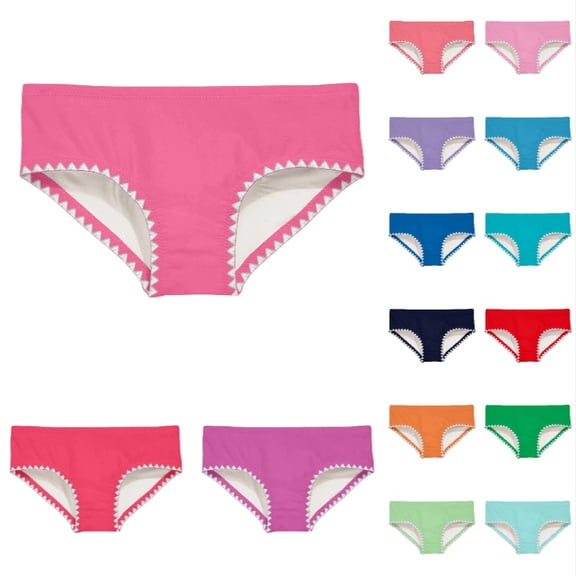 Krdevn Girls Solid Color Triangle Stitched Trim Swim Briefs Kids Bikini Bottoms Color:Purple,Size:4-5 Years