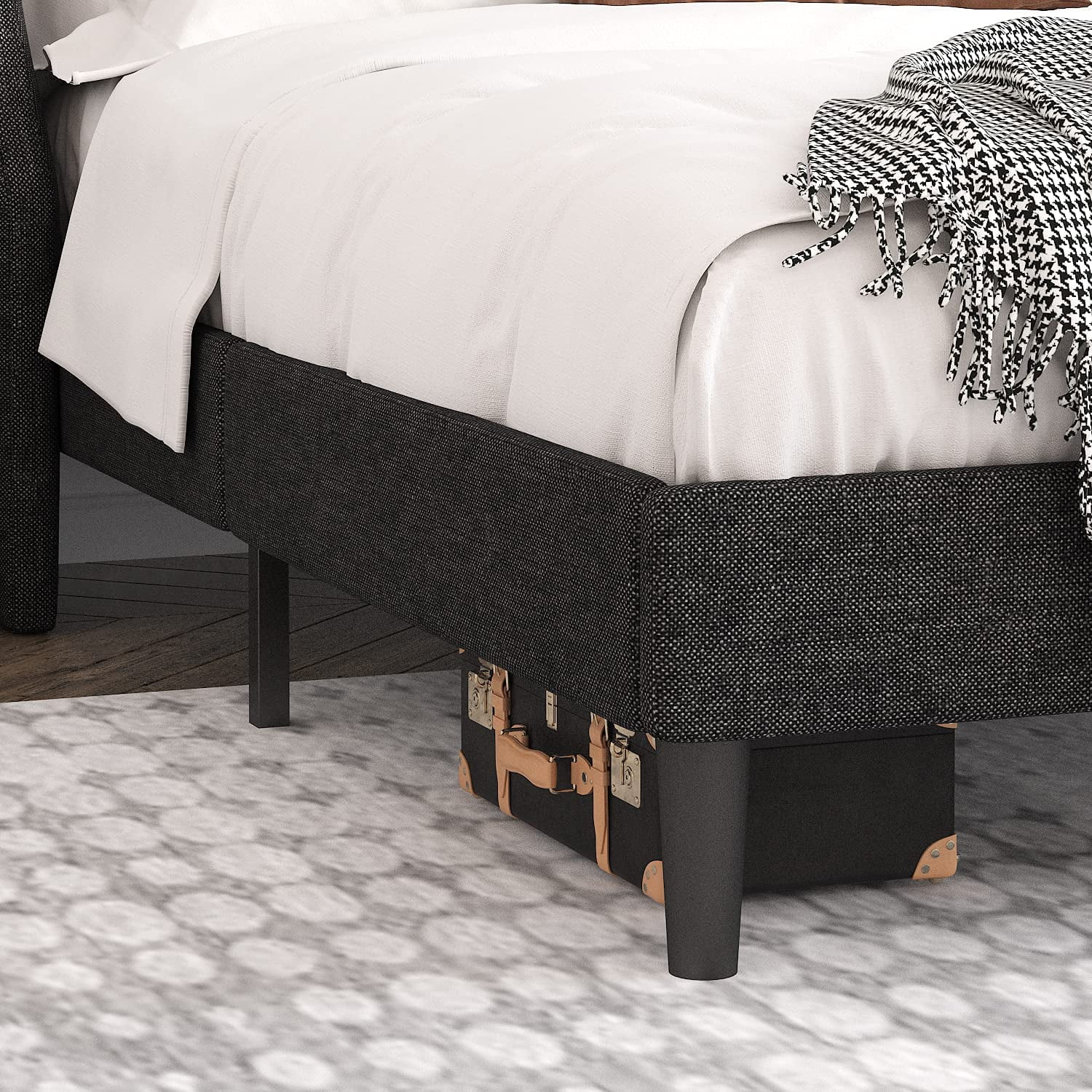 Einfach Queen Size Platform Bed Frame with Wingback Headboard, Dark Grey