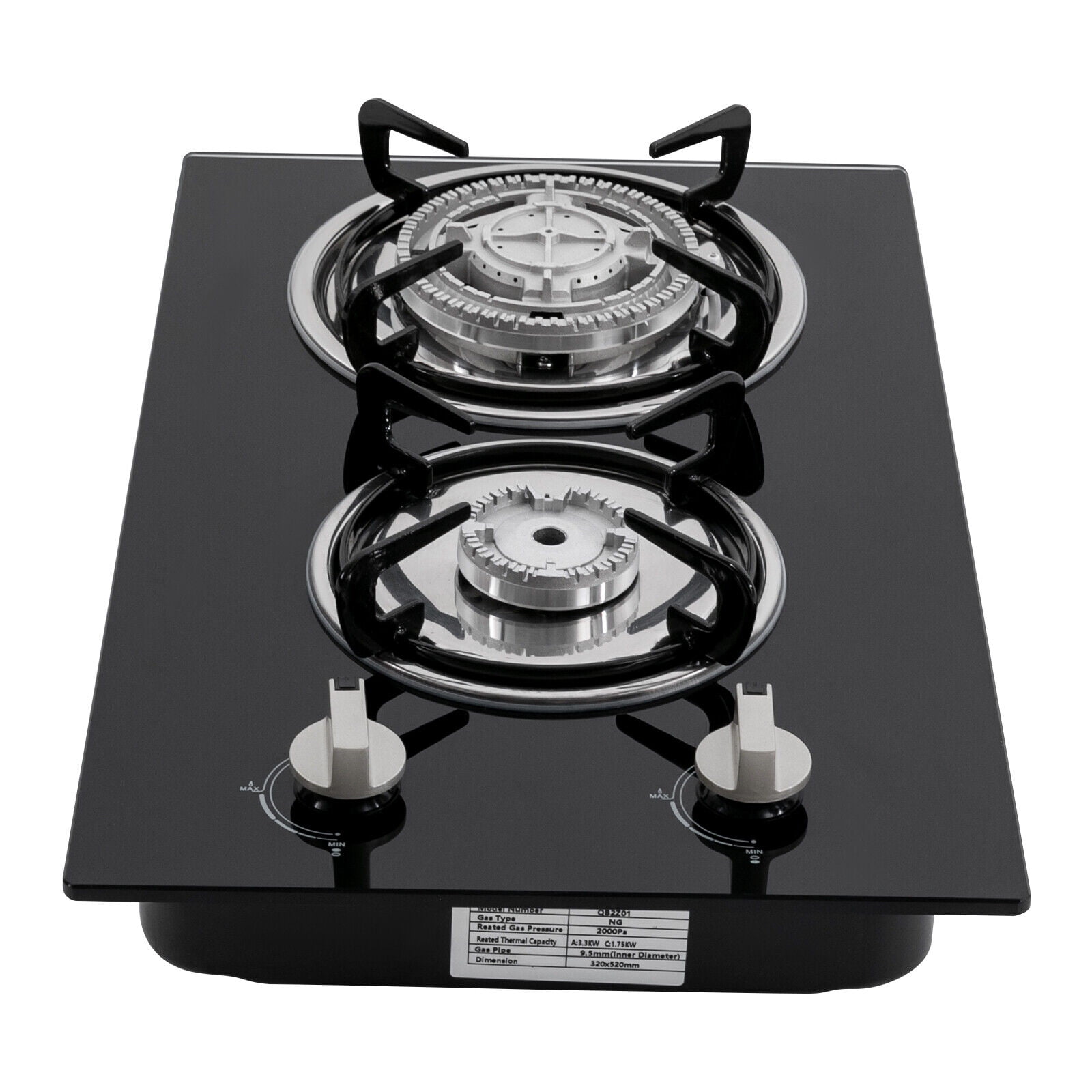 2 Burner Modern Gas Cooktop Gas Stove Top with 2 Burner Black 20.47*12.6 in