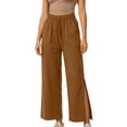 thumbnail image 2 of WIZUTIZ Women's High Waist Wide Leg Yoga Pants Split Hem Drawstring Side Pockets Full Length Casual Trousers Soft Stretchy Moisture-Wicking, 2 of 6