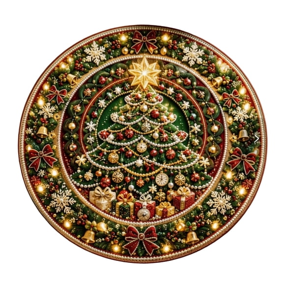 3D Optical Illusion Round Rug, Optical Illusion Floor Mat With Christmas Tree Depth Pattern, Living Room Door Indoor Decor