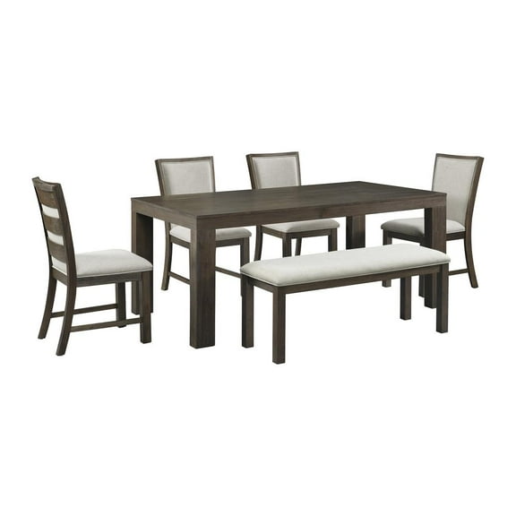 Elements Jasper 6PC Dining Set (72" Table 4 Chairs Bench) in Brown