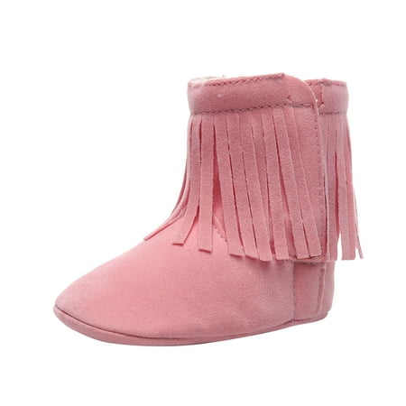 

ZMHEGW Baby Girls Soft Plush Tassels Snow Boots Warm Cotton First Walkers Shoes