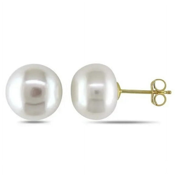 Paris Jewelry 18k Yellow Gold Plated 10mm White Pearl Stud Earrings Women