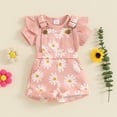 thumbnail image 2 of Gupgi Baby Girls Overalls Set, Infant Short Sleeve Ribbed Romper+Flower Print Suspender Shorts with Pockets, 2 of 9