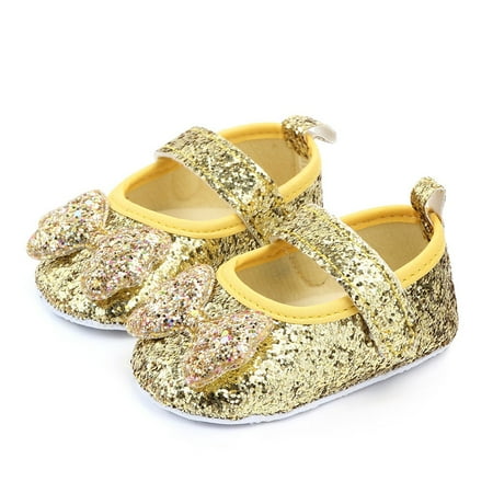 

Baby Girl Solid Color Sequins Bowknot Anti Slip Flat Shoes Prewalker Sneakers