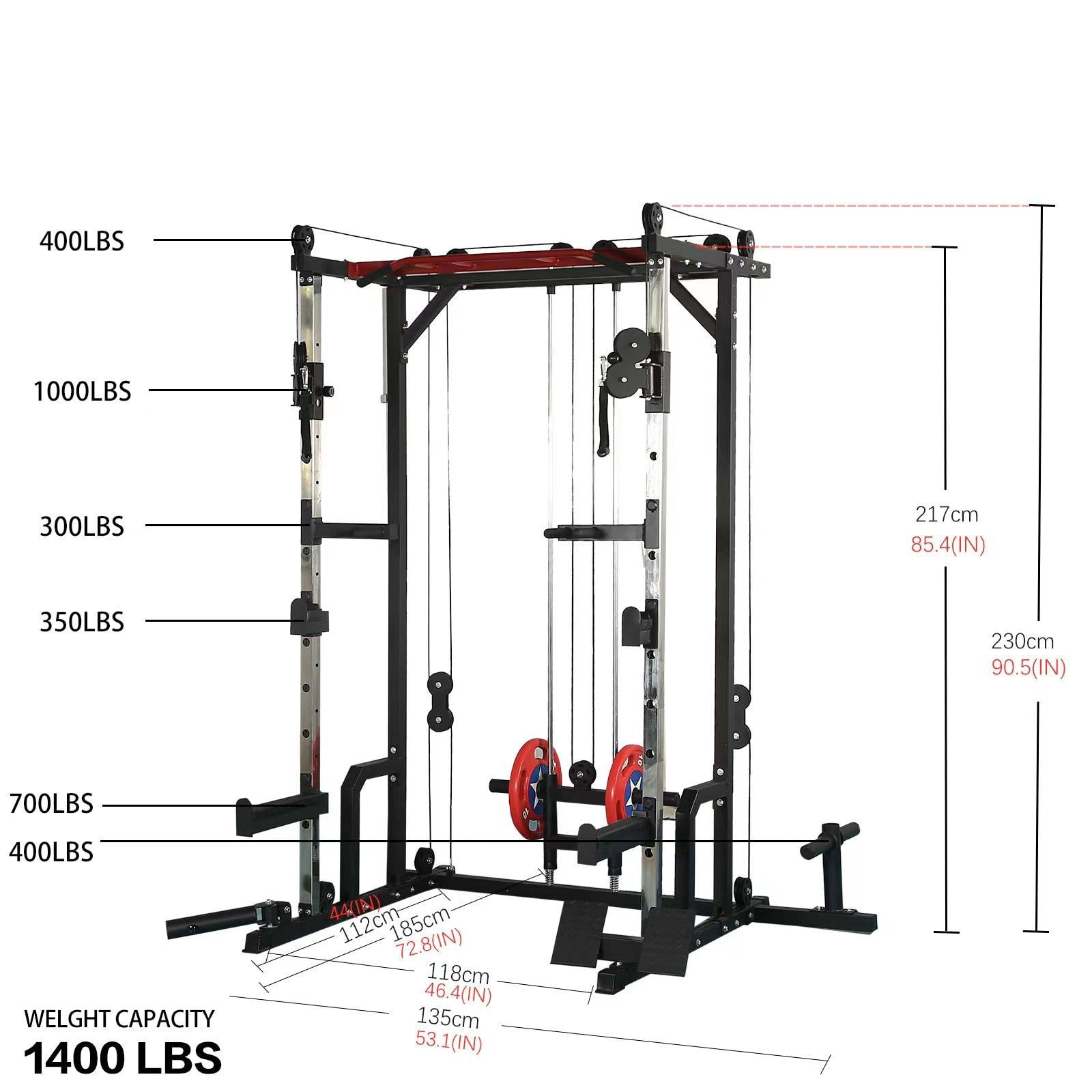Multi-Function Squat Rack Power Cage, 1400lbs Full Body Training Weight Cage w/LAT PullDown & Cable Crossover System, Professional Home Gym Equipment for Fitness Enthusiast