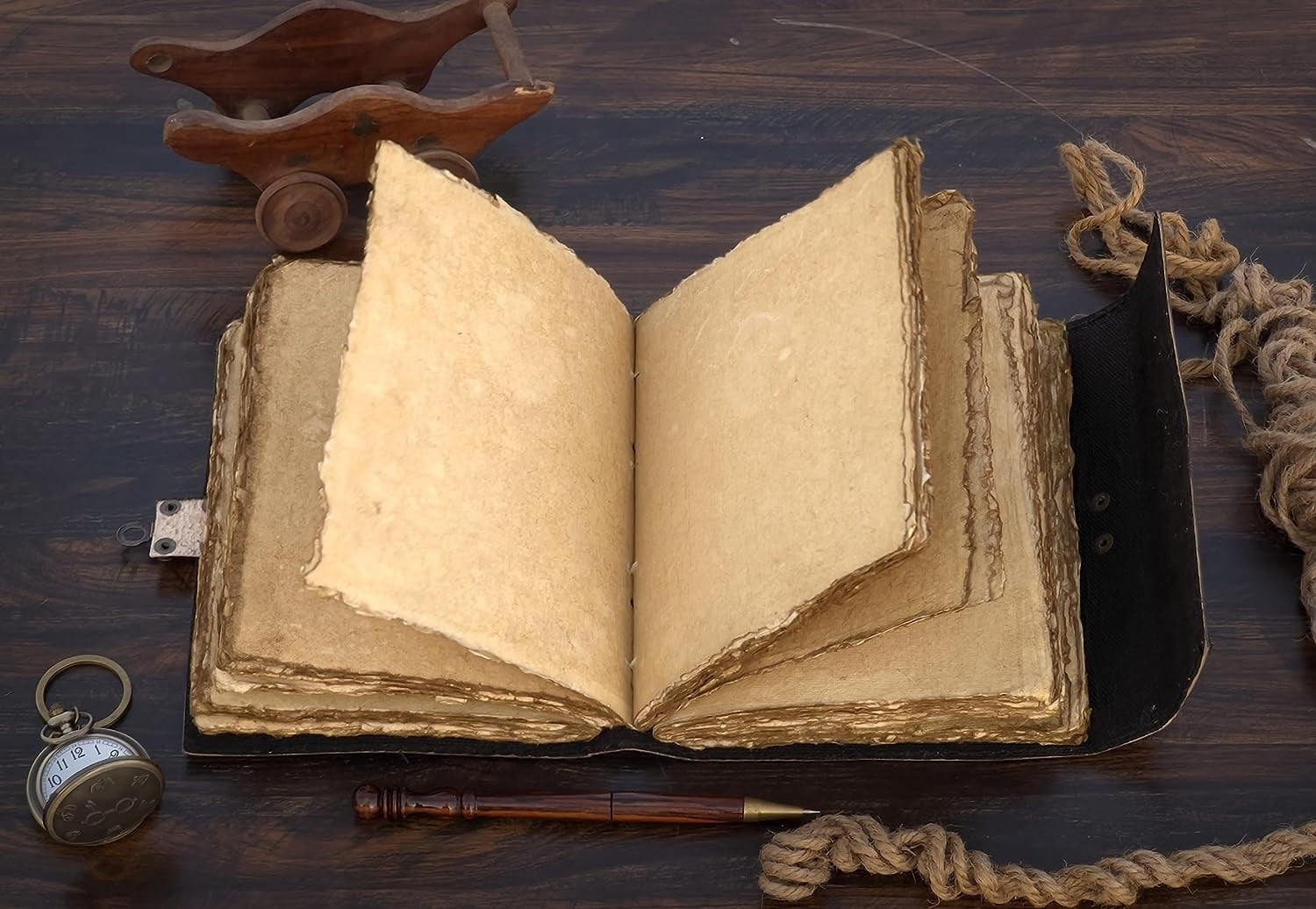 Book Of Shadows Leather Journal with Semi Precious Stone - Lock Closure, 200 pages Antique Deckle Edge Paper , Grimoire Journal, Triple Moon, Pentagram, Mother Of earth, Tree Of Life, Witch Journal