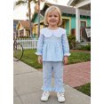 thumbnail image 4 of RUINIXCW Toddler Baby Girl Fall Outfits Casual Plaid Doll Collar Long Sleeve Tops with Ruffled Trim Pants 2 Pcs Set, 4 of 9