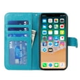 thumbnail image 2 of Flower Embossed Wallet Case for iPhone XS Max, Durable PU Leather Flip Folio Case with Card Slots Magnetic Closure Kickstand and Wrist Strap Shockproof Purse Cover for iPhone XS Max(6.5 inch),Blue, 2 of 12