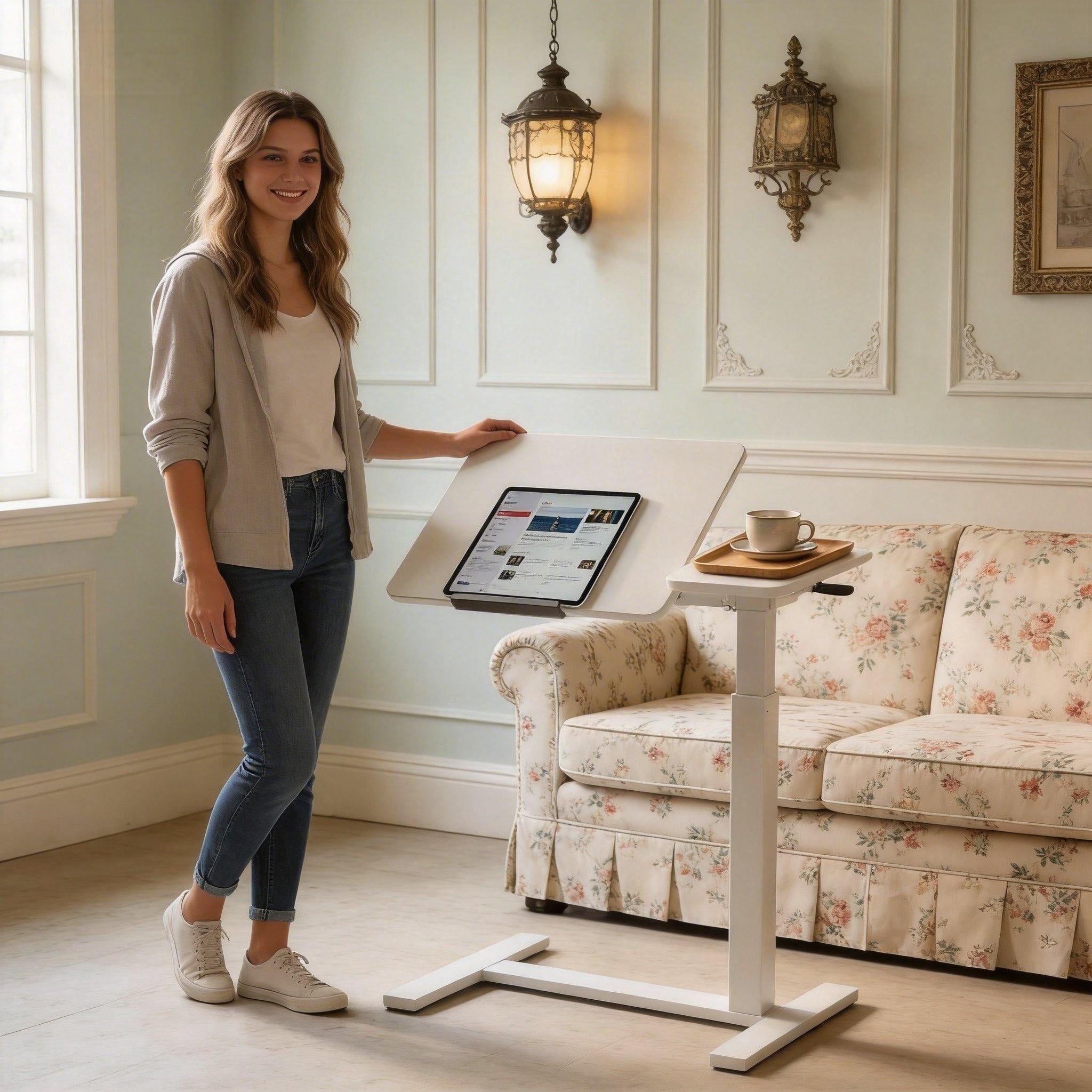 Mobile Standing Desk w/ Flip Top, 4 Wheels, Adjustable Height & Angle
