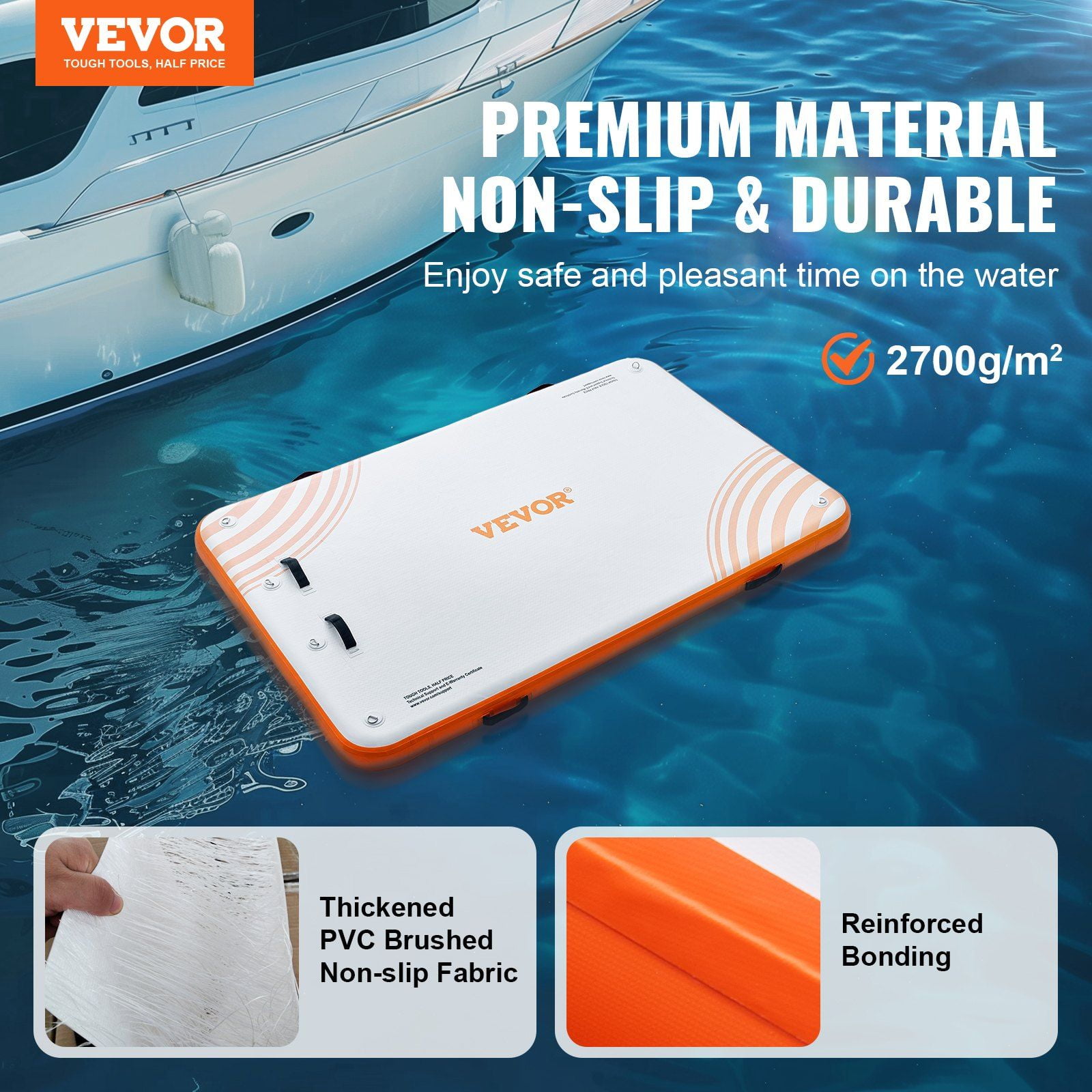Inflatable Water Dock 8x5FT, Non-Slip Floating Platform with Detachable Ladder, Portable Beach/Pool Mat for Swimming, Relaxing – Includes Carry Bag