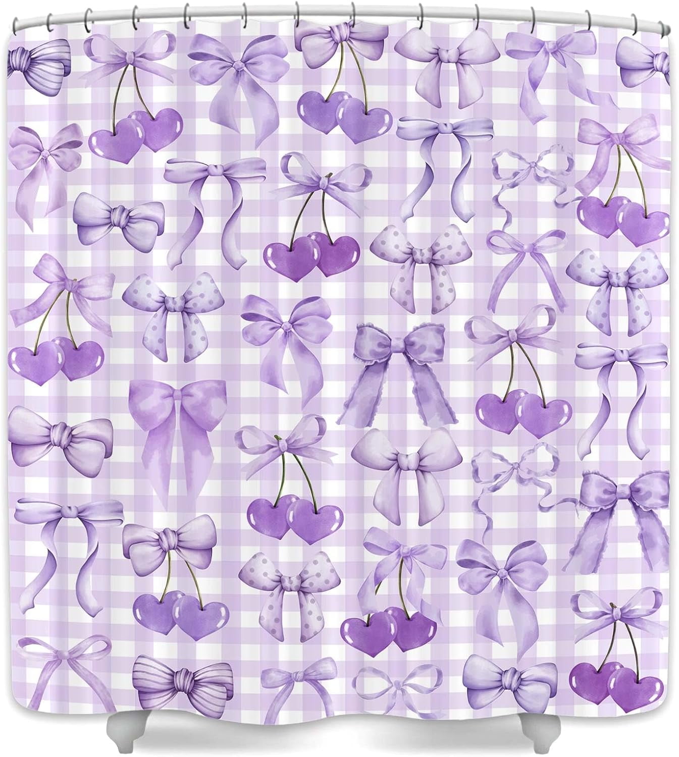 Cute Purple Shower Curtain Modern Aesthetic Coquette Bow Pretty Bathroom Decor for Girls Teens Fabric Waterproof Polyester Bathroom Decor Set with Hooks,60X72