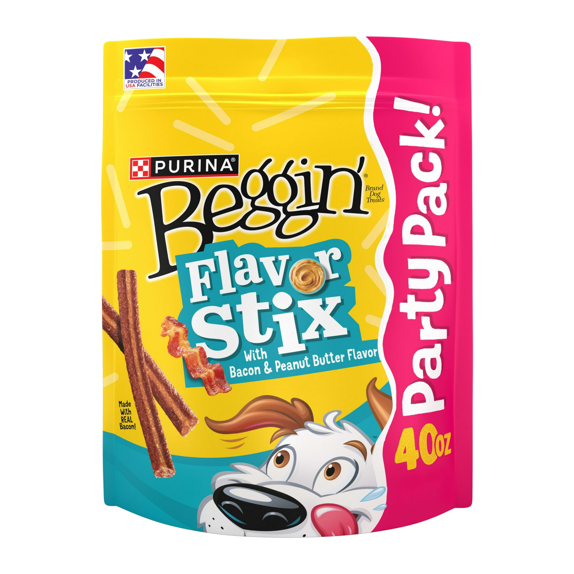 Purina Beggin' Flavor Stix Dog Treats with Real Bacon & Peanut Butter Tender Chews, 40 oz Pouch