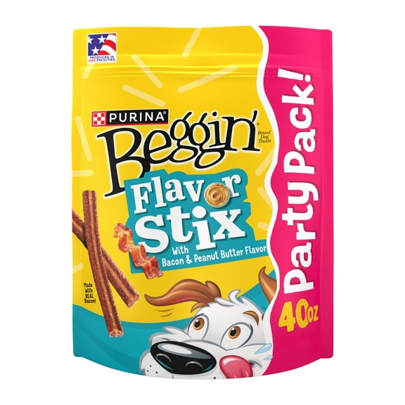Purina Beggin' Flavor Stix Dog Treats with Real Bacon & Peanut Butter Tender Chews, 40 oz Pouch