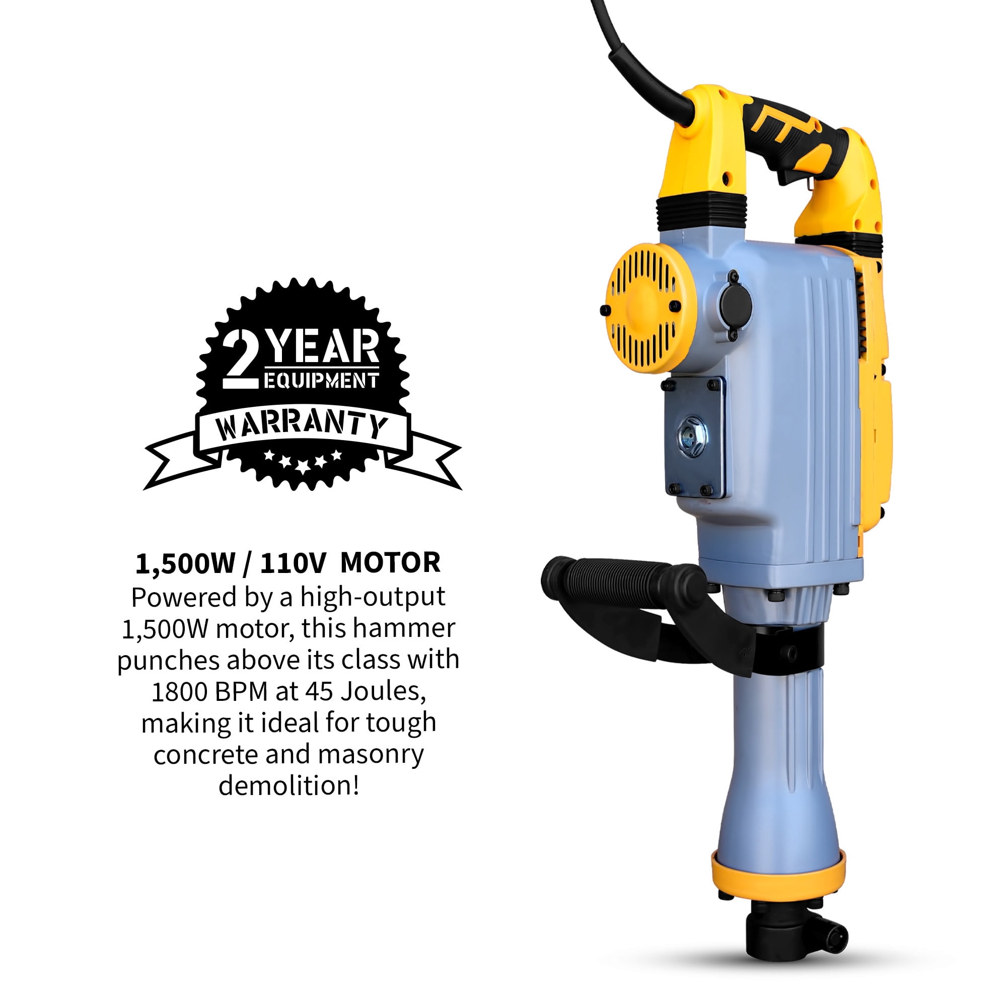 Electric Demolition Jack Hammer 35 lb 1500W 1-1/8" Hex Breaker for Concrete Asphalt Tile Removal Heavy Duty Jackhammer
