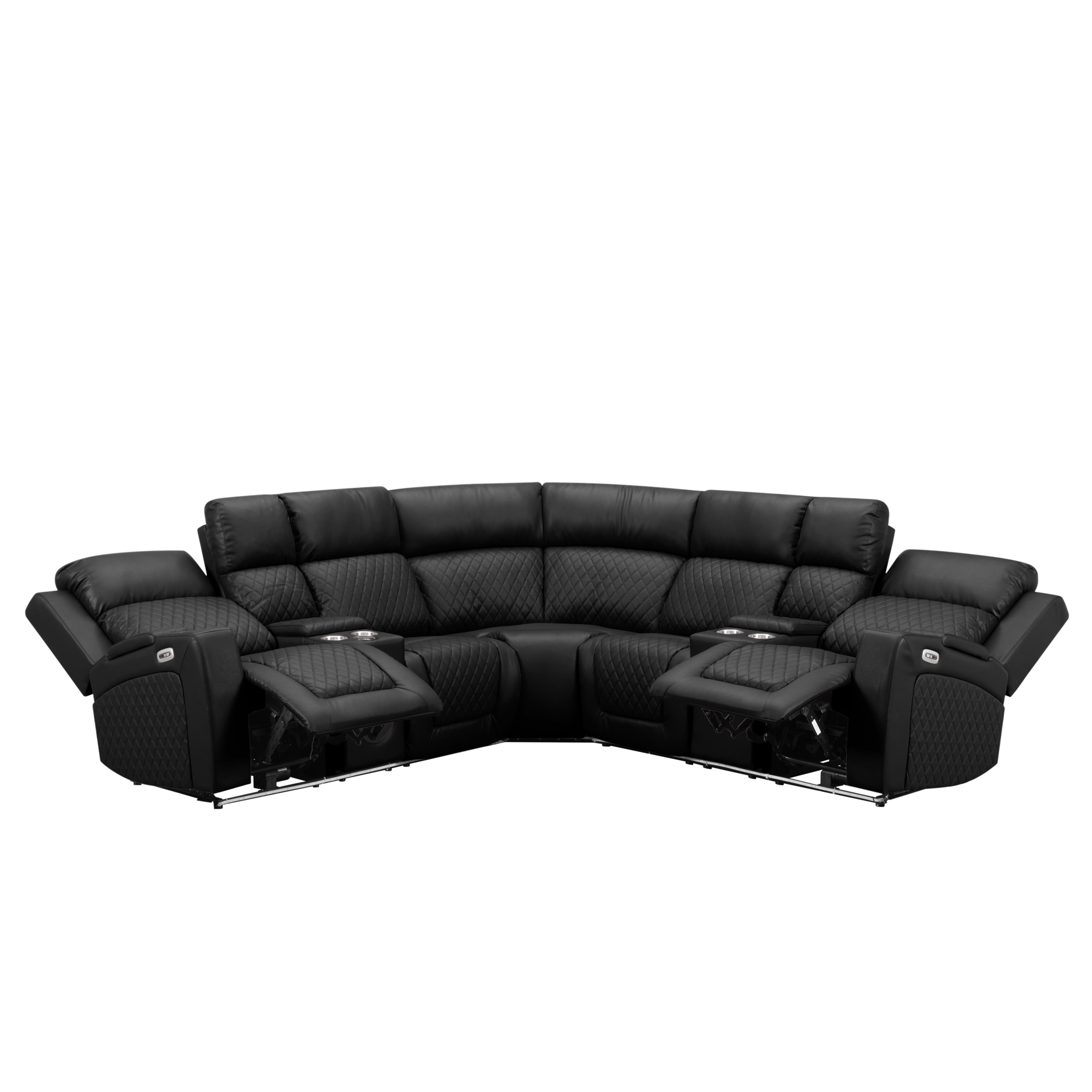Gewnee 5-Seat Power Reclining Sectional L-Shaped Sofa with PU Upholstery, LED Lights, Bluetooth Speakers & Console, Black