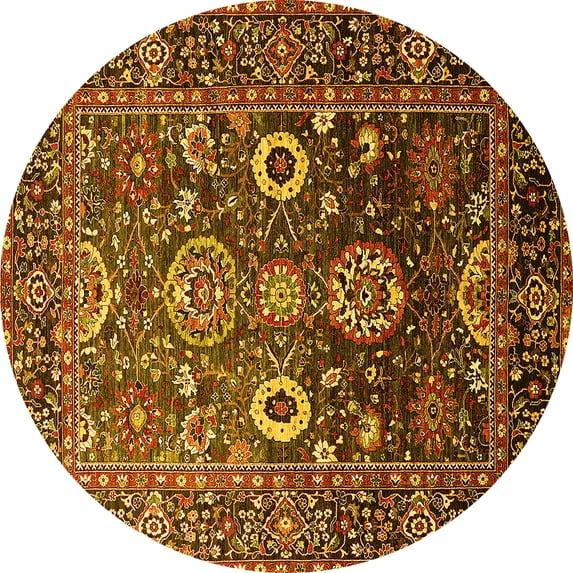 Ahgly Company Indoor Round Oriental Yellow Industrial Area Rugs, 6' Round