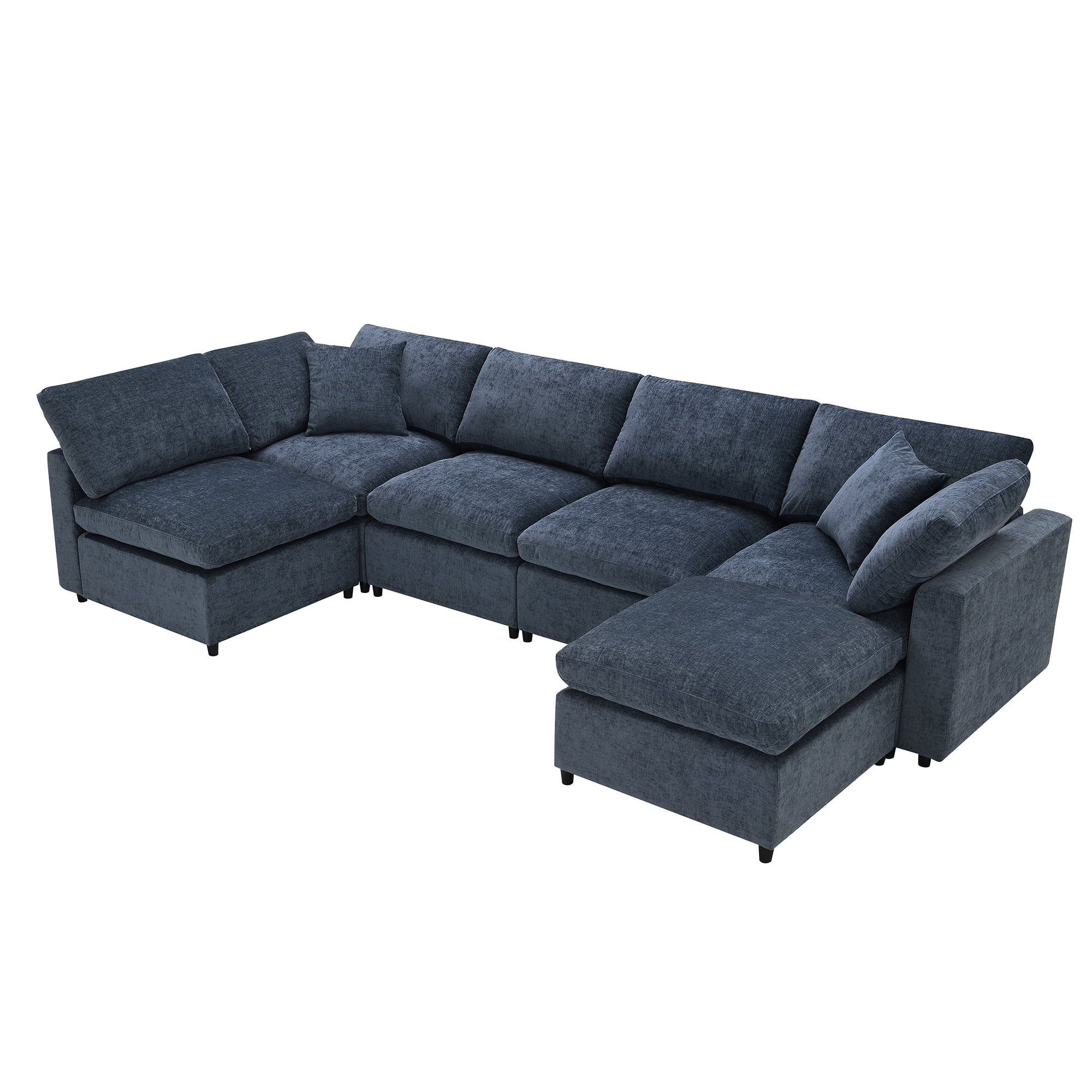 MAYEERTY 130x65" Modern Modular Cloud Sofa Bed - 6-Seat Chenille U-Shaped Sleeper with Ottoman, Free Combination for Living Room/Apartment, 3 Colors