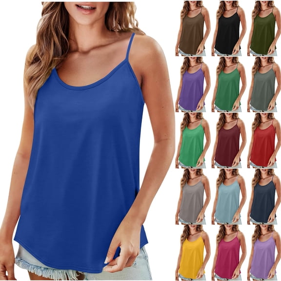 Otntypg Womens Spaghetti Strap Tank Top Cute Adjustable Scoop Neck Flowy Camisole Tops Loose Fit Casual Shirts Summer Beach Vacation Tanks Shirts Red S