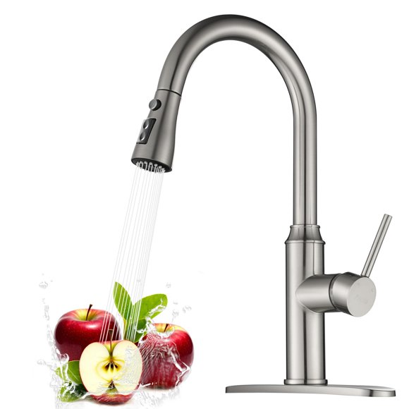 Arofa Grifo De Cocina Con Rociador Desplegable Grifo De Fregadero De Cocina De Níquel Cepillado 1-3 Orificios De Una Sola Manija De Acero Inoxidable De Arco Alto Grifos De Cocina Modernos Comerciales