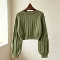 thumbnail image 5 of Womens Cable Knit Cropped Sweaters Oversized Fall Long Sleeve Pullover, S, 5 of 5