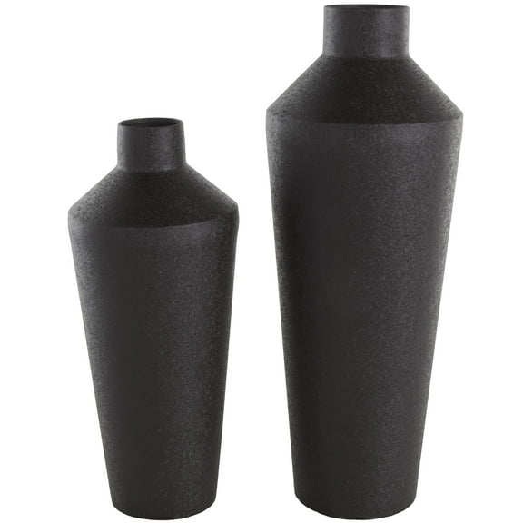 DecMode 20", 16"H Textured Tapered Black Metal Vase, Set of 2