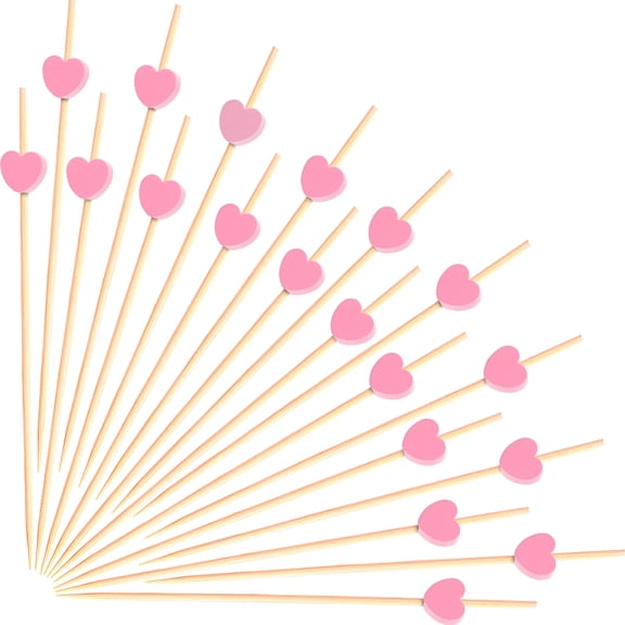 ACDANC 100Pcs Pink Heart Cocktail Picks 4.7"Long Fruit Sticks Food Toothpicks Sandwich Appetizer Charcuterie Skewers,Made of Bamboo Wood,For Birthday Wedding Valentines Galentines Day