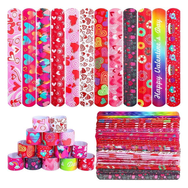 TISHITA 48 Pièces Saint Valentin Slap Bracelets 22cm Slap Bracelets pour les Filles Enfants