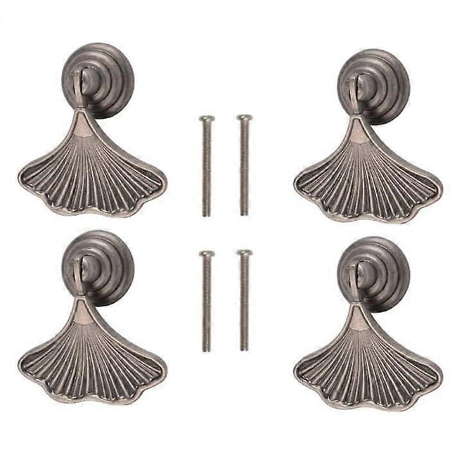 Ginkgo Leaf Shaped Handle, 4 Pieces ANTIQUE NICKEL Pendant Pull Hand, Single Hole Drawer Hardware Zinc Handle Pull