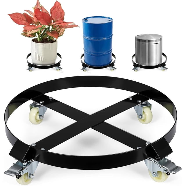Ourlova Chariot Tambour à 4 Roues 55 Gallons Robuste Capacité de 1000 Livres Chariot Tambour Caddy avec Supports Croisés Roulettes Pivotantes Roue Conception Anti-Basculement Chariot Tambour avec Frein pour