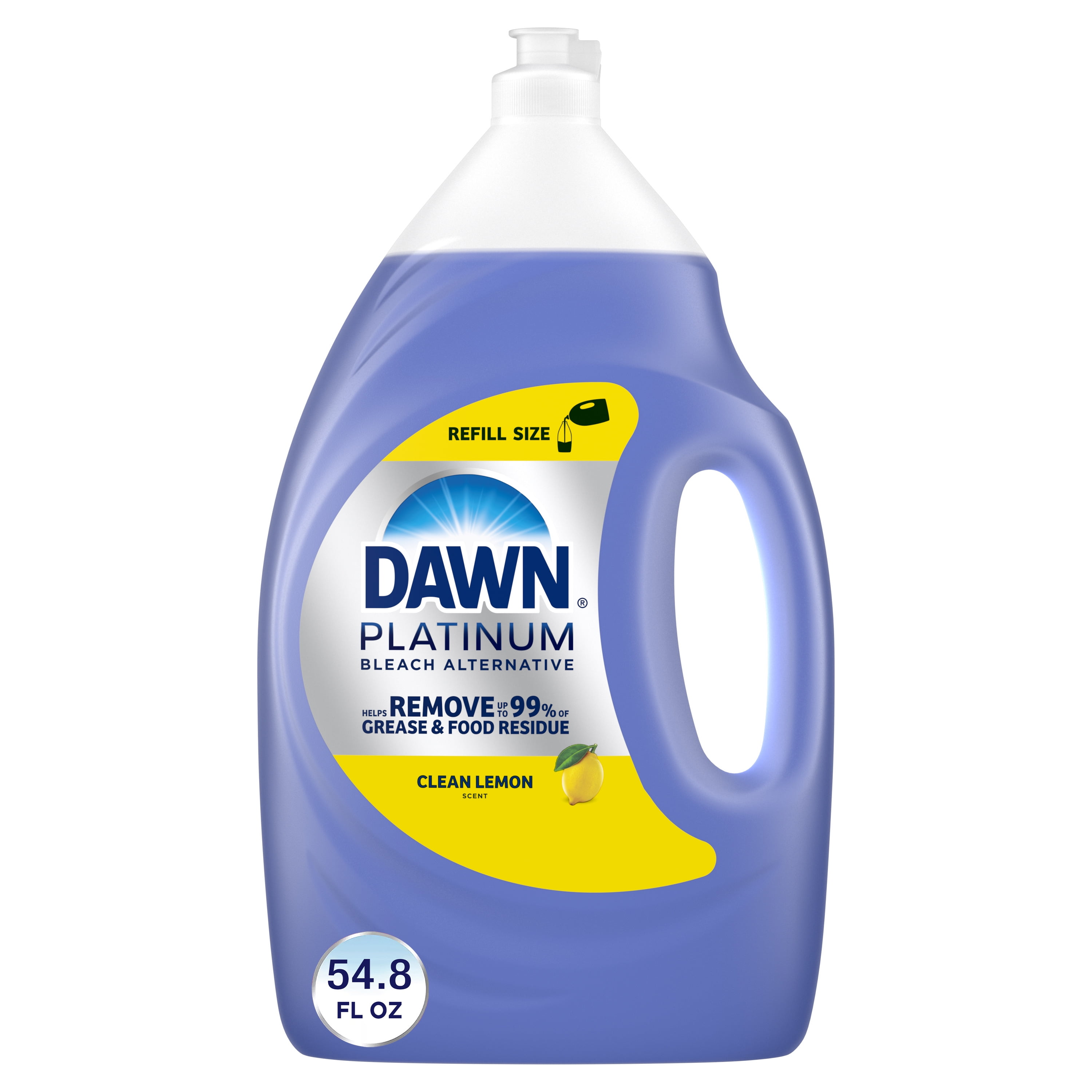Dawn Platinum Dish Soap Liquid, Dishwashing Liquid, Grease Removal, Bleach Alternative Lemon, 54.8oz