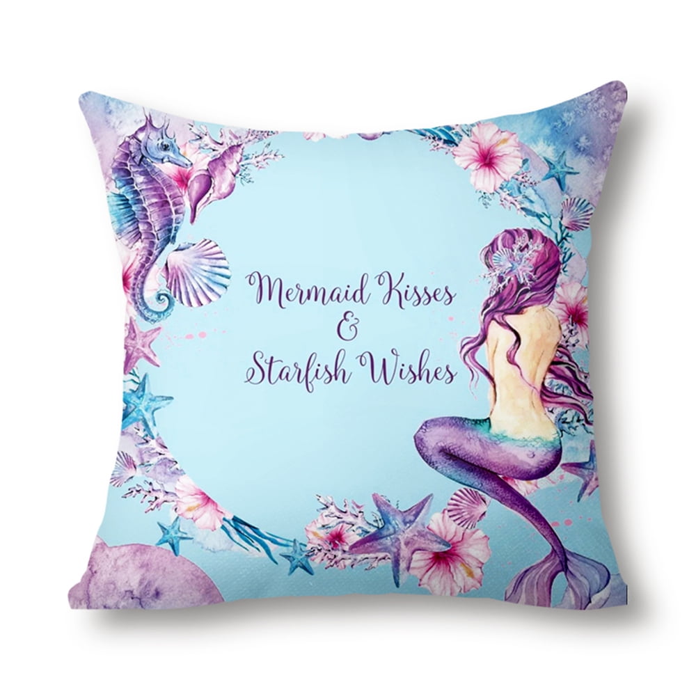 Mermaid Decorative Throw Pillow Covers 20x20 Inch Cotton Pillowcase ...