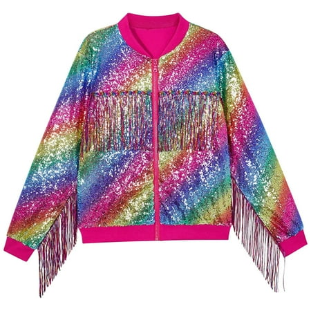 ibuvkizy Boys Girls Winter Coat 3-10 Year Children s Fashion Solid Color Tassel Sequin Zipper Long Sleeved Hooded Casual Jacket Multicolor 3 Years