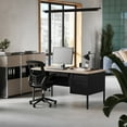 thumbnail image 3 of Flash Furniture Commercial Grade 30x60 Right Side Single Pedestal Desk with 3 Locking Drawers, White Oak Top and Black Frame, 3 of 12