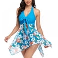 thumbnail image 1 of Two Piece Swim Dress Swimsuit for Women Ruched Tummy Control Tankini Set Plunge V Neck Skirted Bathing Suit, 1 of 6