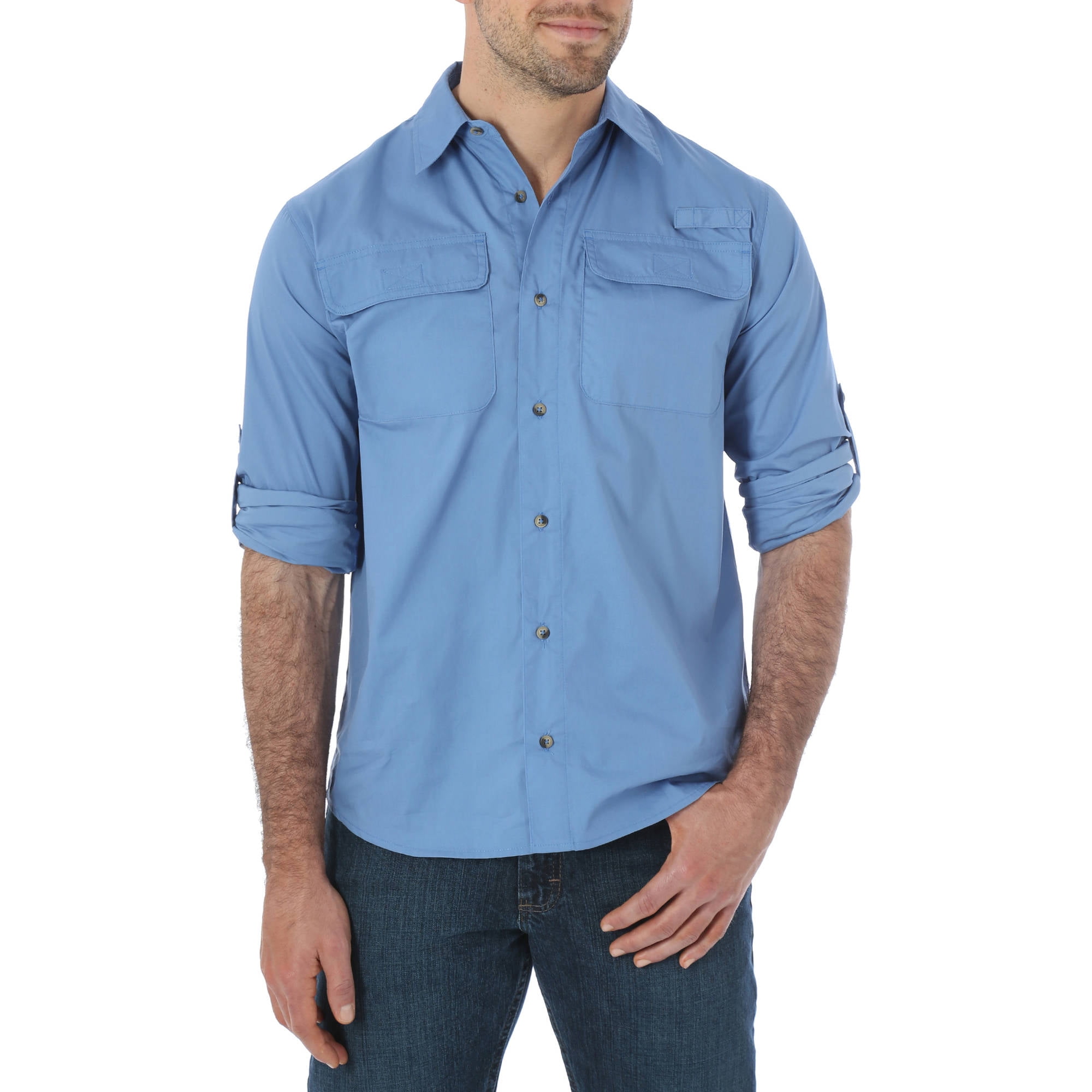 Wrangler Men's Solid Long Sleeve Woven Utility Shirt