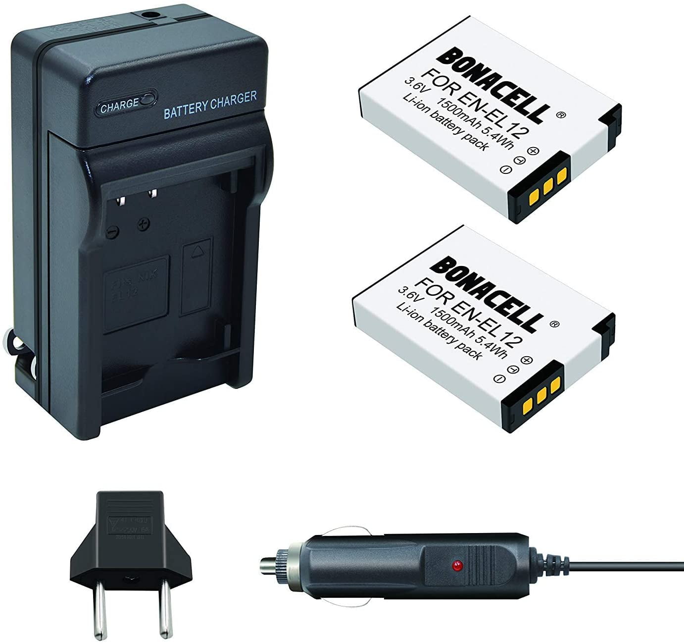 Bonacell 2 Pack Replacement Nikon ENEL12 Battery and Charger Kit for