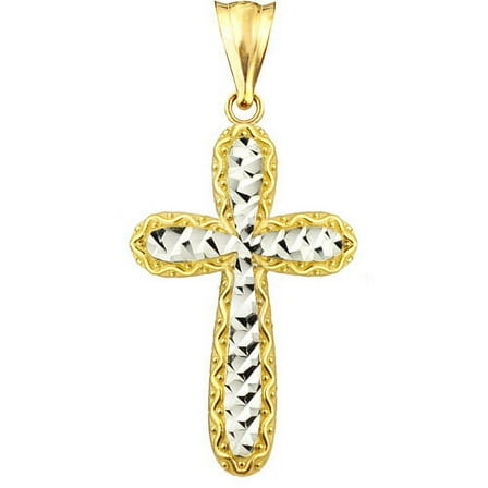 US GOLD Handcrafted 10kt Gold Diamond-Cut Cross Charm Pendant