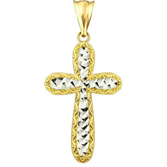 US GOLD Handcrafted 10kt Gold Diamond-Cut Cross Charm Pendant
